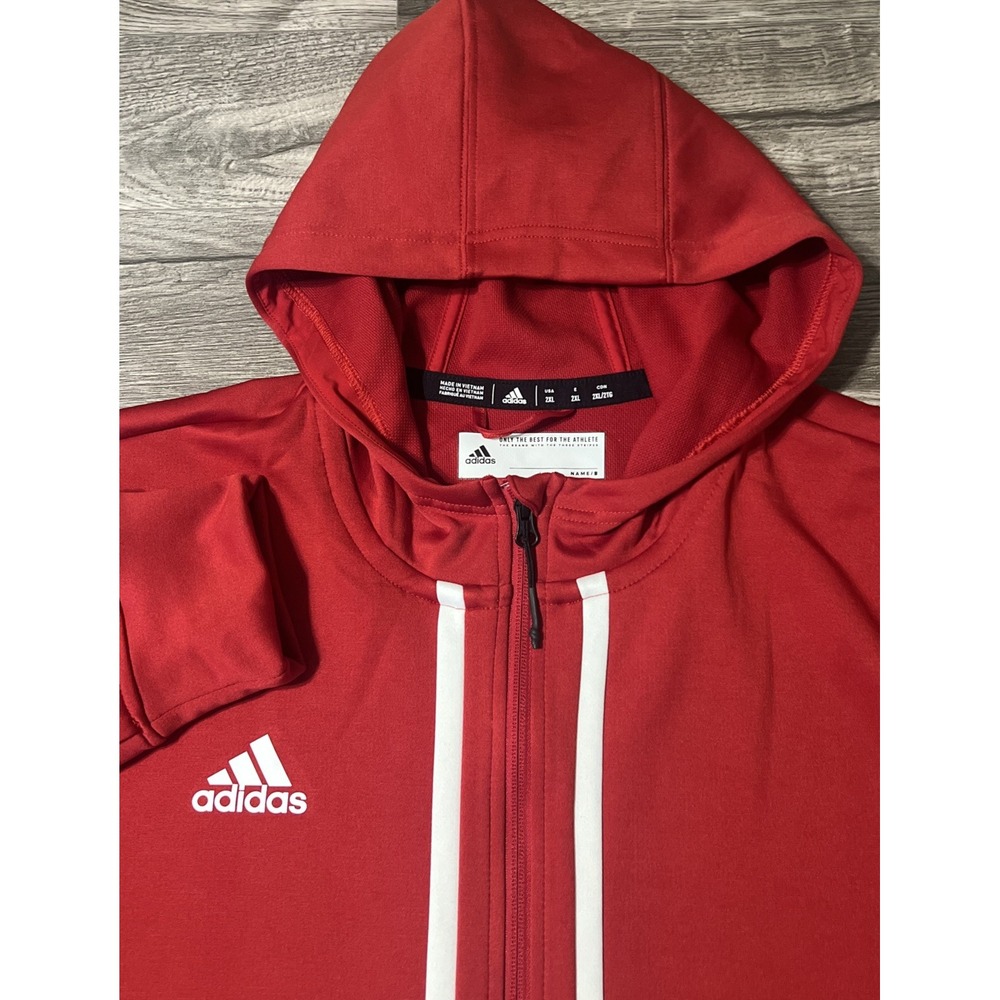 Adidas Men's 2XL Team Issue Full Zip Warm Up Hooded Red/White Track Jacket